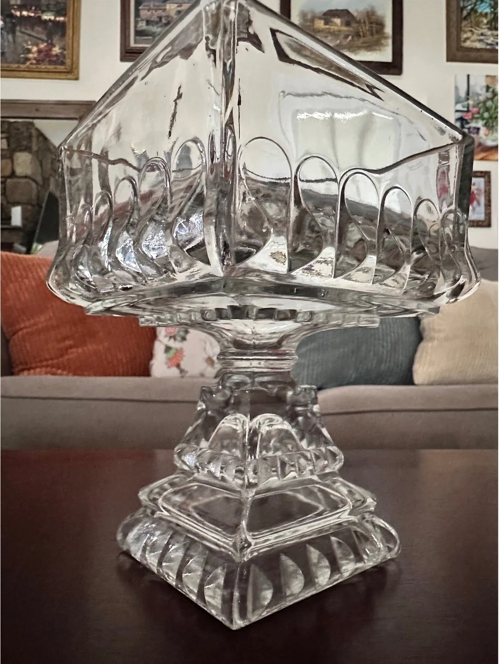 Vintage Jeannette Glass Wedding Candy Square Dish Pedestal Base